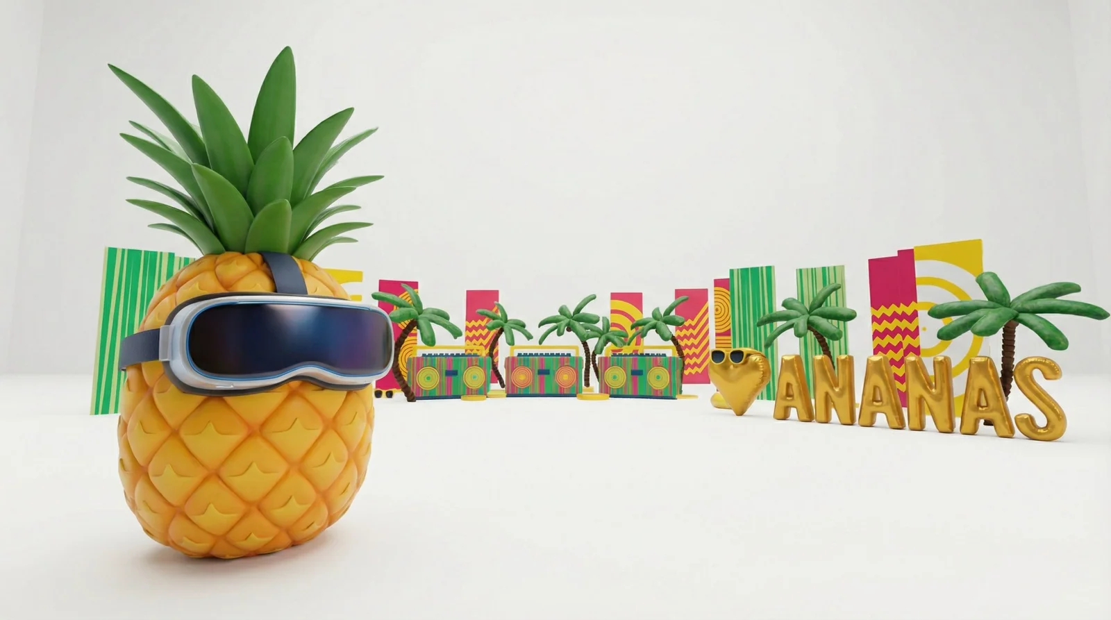 Kokobang’s pineapple character wearing a VR headset